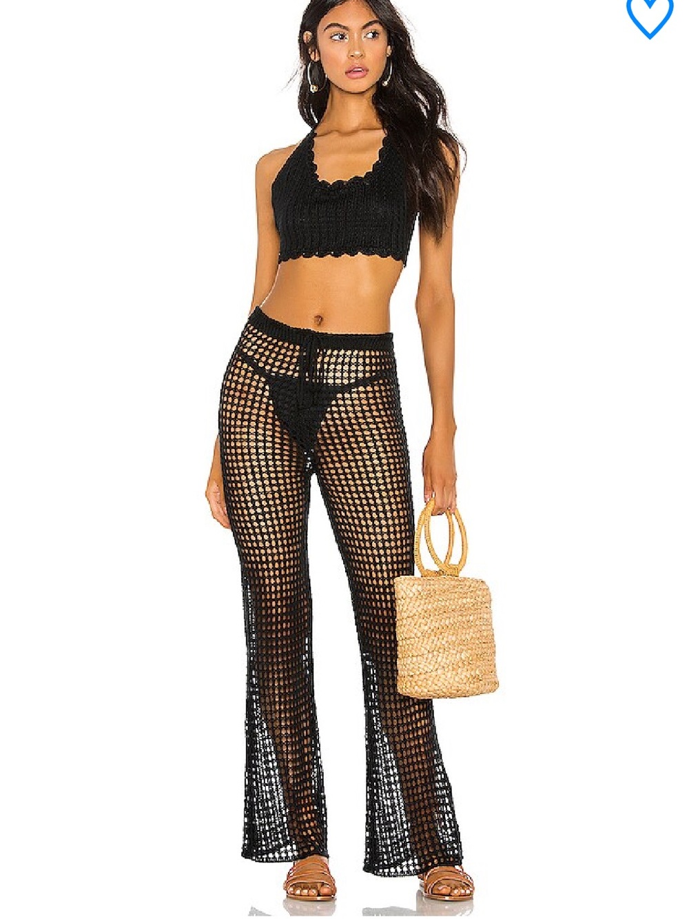 superdown Elektra Black Crochet Mesh Wide-Leg Beach Pants